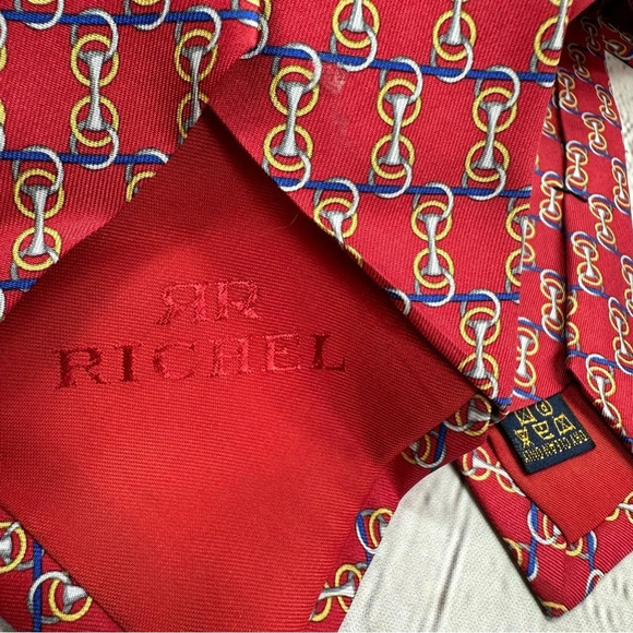 richel silk neck tie equestrian theme made in spain preppy business office - Picture 4 of 6